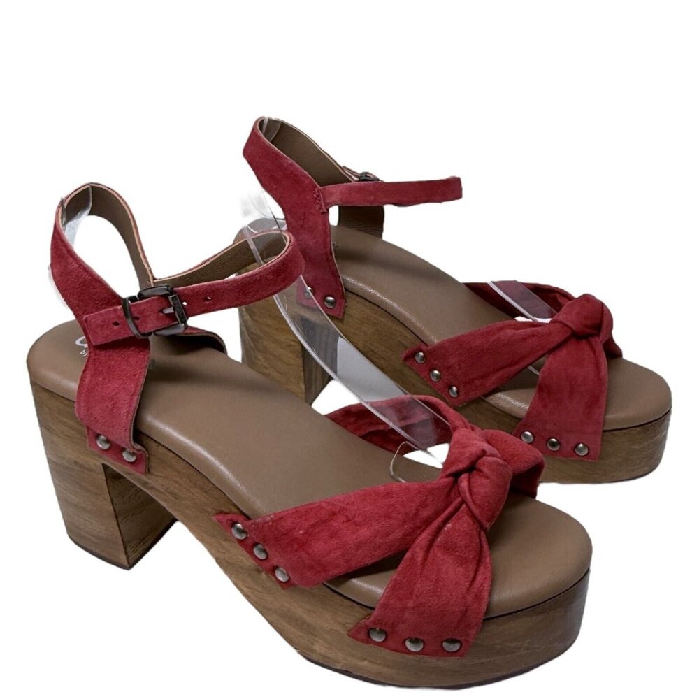 Charles David Red Suede Knot Platform Sandals